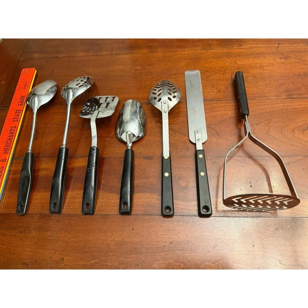 Vintage Mid Century Kitchen Utensil Lot of 7 Ekco Forge, Foley, Black Handles